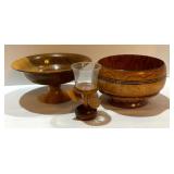Vintage Wooden Bowl, Compote Dish and Candle Holder