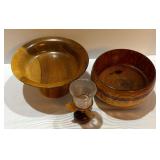 Vintage Wooden Bowl, Compote Dish and Candle Holder
