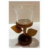 Vintage Wooden Bowl, Compote Dish and Candle Holder