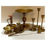 Variety of Vintage Brass Candle Holders and Sniffer