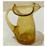 Two Petite Amber Crackle Glass Vases