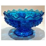 Fenton Colonial Blue Hobnail Pedestal Candle Holder Bowl and Creamer Pitcher
