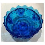 Fenton Colonial Blue Hobnail Pedestal Candle Holder Bowl and Creamer Pitcher