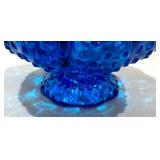 Fenton Colonial Blue Hobnail Pedestal Candle Holder Bowl and Creamer Pitcher