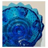 Fenton Colonial Blue Hobnail Pedestal Candle Holder Bowl and Creamer Pitcher