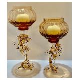 Pair of Vintage Amber Candle Holders