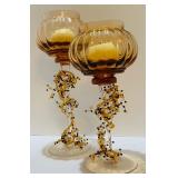 Pair of Vintage Amber Candle Holders
