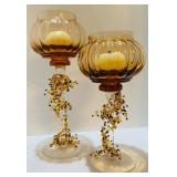 Pair of Vintage Amber Candle Holders