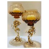 Pair of Vintage Amber Candle Holders