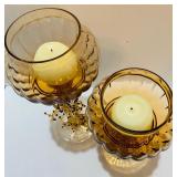 Pair of Vintage Amber Candle Holders