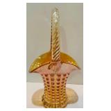 Vintage Light Marigold Amber Glass Basket Imperial Waffle Block
