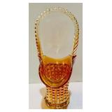 Vintage Light Marigold Amber Glass Basket Imperial Waffle Block