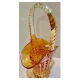 Vintage Light Marigold Amber Glass Basket Imperial Waffle Block