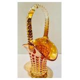 Vintage Light Marigold Amber Glass Basket Imperial Waffle Block
