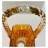 Vintage Light Marigold Amber Glass Basket Imperial Waffle Block