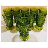 Vintage Indiana Glass 6" Whitehall Colony Avocado Green Footed Glasses