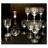 Set of Gorgeous Etched Wine Glasses and Decanter