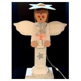 Tall Wood Angel with Light-Up Candlestick