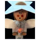 Tall Wood Angel with Light-Up Candlestick