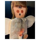 Tall Wood Angel with Light-Up Candlestick