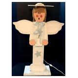 Tall Wood Angel with Light-Up Candlestick