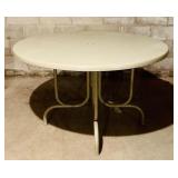 Outdoor Round Resin and Metal Patio Table with Room of an Umbrella