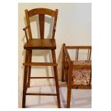 Vintage Wood Doll Bed and Highchair