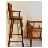 Vintage Wood Doll Bed and Highchair