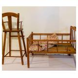 Vintage Wood Doll Bed and Highchair