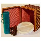 Fun Picnic Basket with Cups, Plates and Silverware