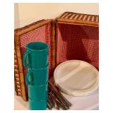 Fun Picnic Basket with Cups, Plates and Silverware