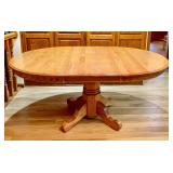 Vintage Solid Wood Pedestal Table with Four Chairs