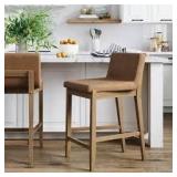 Lot of  Nathan James Gracie 24 in. Modern Counter Height Bar Stool with Back, Brushed Light Brown Wood Legs, Natural Flax/Brown  Customer Returns See Pictures