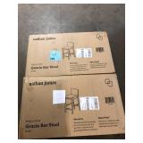 Lot of  Nathan James Gracie 24 in. Modern Counter Height Bar Stool with Back, Brushed Light Brown Wood Legs, Natural Flax/Brown  Customer Returns See Pictures