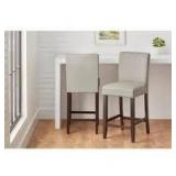 StyleWell 26 in. Banford Riverbed Beige Wood Upholstered Counter Stool with Back (Set of 2)   Customer Returns See Pictures