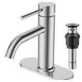 Lot of Single Handle Mid-Arc Bathroom Faucet with Deckplate and Pop-Up Drain in Brushed Nickel Customer Returns See Pictures
