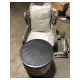 Hampton Bay Cooper Lake Wicker Patio Conversation Chair and Wicker Table No Extra Chair and No Screws  Customer Returns See Pictures