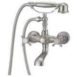 BWE 3-Handle Vintage Claw Foot Tub Faucet with Telephone Shaped Hand Shower Old Style Spigot Hand Shower in Brushed Nickel    Customer Returns See Pictures