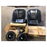 Lot of Gorilla 8 cu. ft. Dual-Wheel Wheelbarrow, Pro-Grade Poly Bucket, Steel Handles, Dual 16 in. Pneumatic Wheels, Easy-Dump Design Missing Pieces  Customer Returns See Pictures