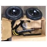 Lot of Gorilla 8 cu. ft. Dual-Wheel Wheelbarrow, Pro-Grade Poly Bucket, Steel Handles, Dual 16 in. Pneumatic Wheels, Easy-Dump Design Missing Pieces  Customer Returns See Pictures