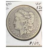 1890-CC US MORGAN SILVER DOLLAR VG