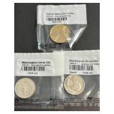 2 US WASHINGTON SILVER QUARTERS WITH NATIVE AMERICAN DOLLAR