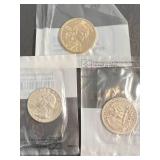 2 US WASHINGTON SILVER QUARTERS WITH NATIVE AMERICAN DOLLAR