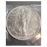 1990 AMERICAN SILVER EAGLE 1 TROY OZ .999 FINE SILVER