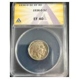 1936-D US BUFFALO NICKEL ANACS EF40