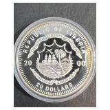 2000 $20 DISCOVERY OF AMERICA LIBERIAN SILVER ROUND IN AIRTITE