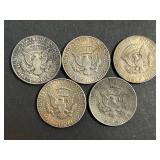 5 US 1964 KENNEDY HALF DOLLARS