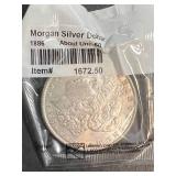 1886 US MORGAN SILVER DOLLAR AU