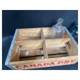 Vintage Canada Dry Wooden Crate with Assorted Glass Bottles and Jars