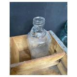 Vintage Canada Dry Wooden Crate with Assorted Glass Bottles and Jars